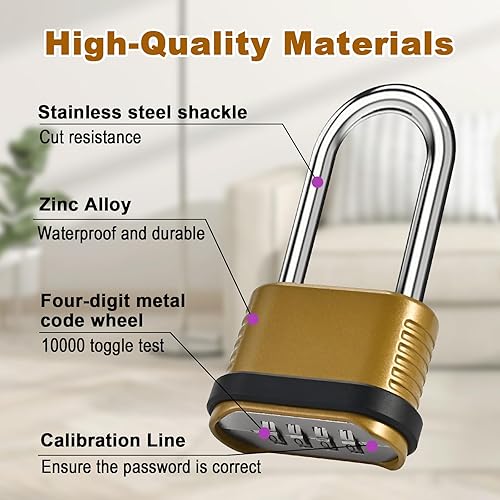 Miniatura 3 de 4 paquetes de candados de combinación con grillete largo - 105mm Candados de combinación resistentes, candado combinado impermeable para exteriores,