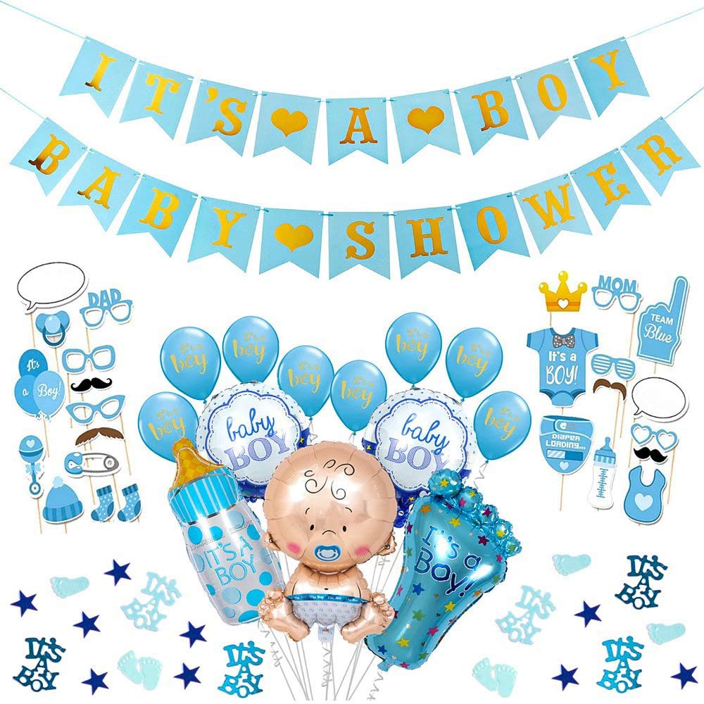 Baby Shower Decorations Boy, Baby Shower Blue Balloons Set, Baby Shower Banners, Photo Booth Props