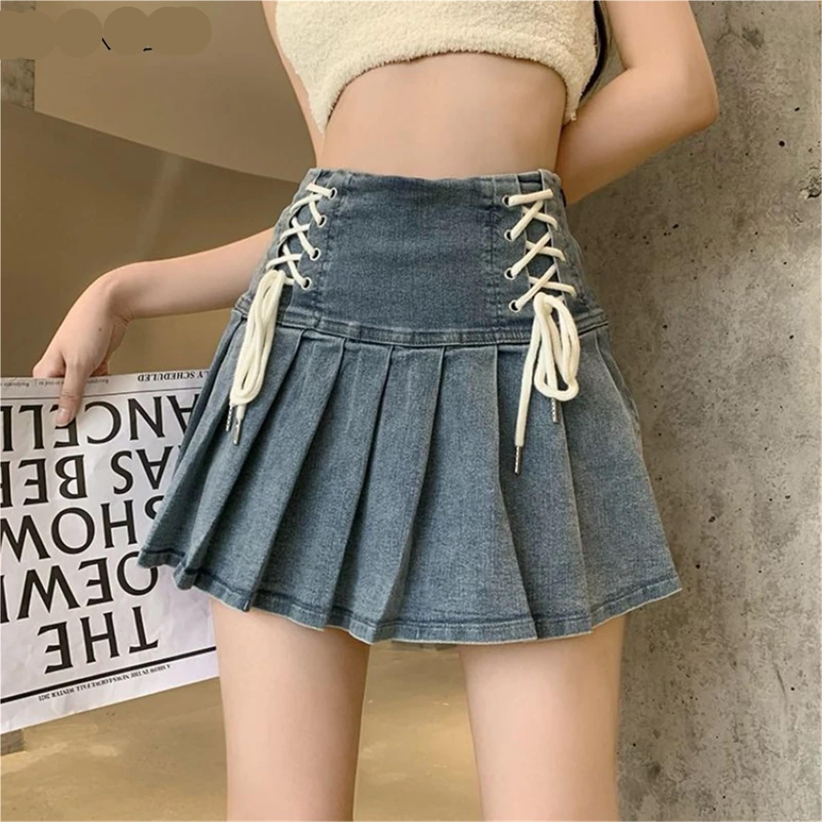 Gonne a Pieghe in Denim Minigonna Estiva da Ragazzina Chic con Lacci Donna per L'uso Quotidiano E per I Viaggi
