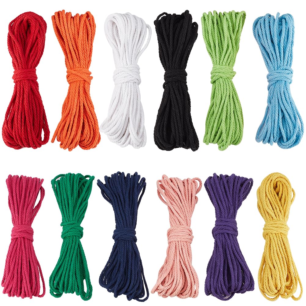 SUNNYCLUE 131 Yards/120M 12 Colors Natural Cotton Cording Colored Macrame Cord 3mm Soft Twist Yarn Waxed Sewing Twine String Threads Rope for DIY Crafts Artworks Hanging Knitting Supplies