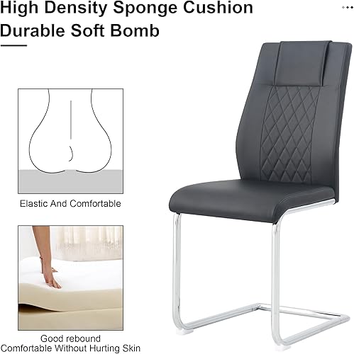 Miniatura 7 de WEKEOT Dining Room Chairs Set of 4 Kitchen Chairs Armless Chairs Side Chairs Leather Seat and Metal Legs with High Back for KitchenDining