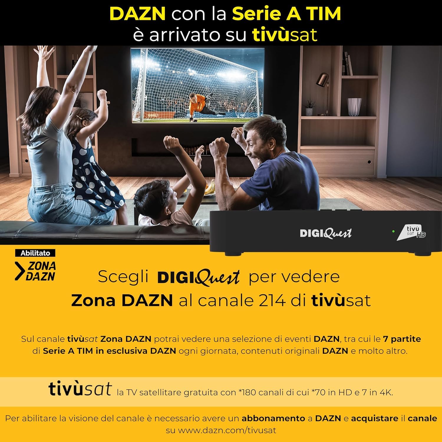 Decoder Satellitare FULL HD con tessera Tivu Sat CERTIFICATO UFFICIALE CON TESSERA Tivù SAT INCLUSA, DVB-S2 HEVC H265 MAIN 10,Telecomando Universale 2 in 1 per il ricevitore e la TV
