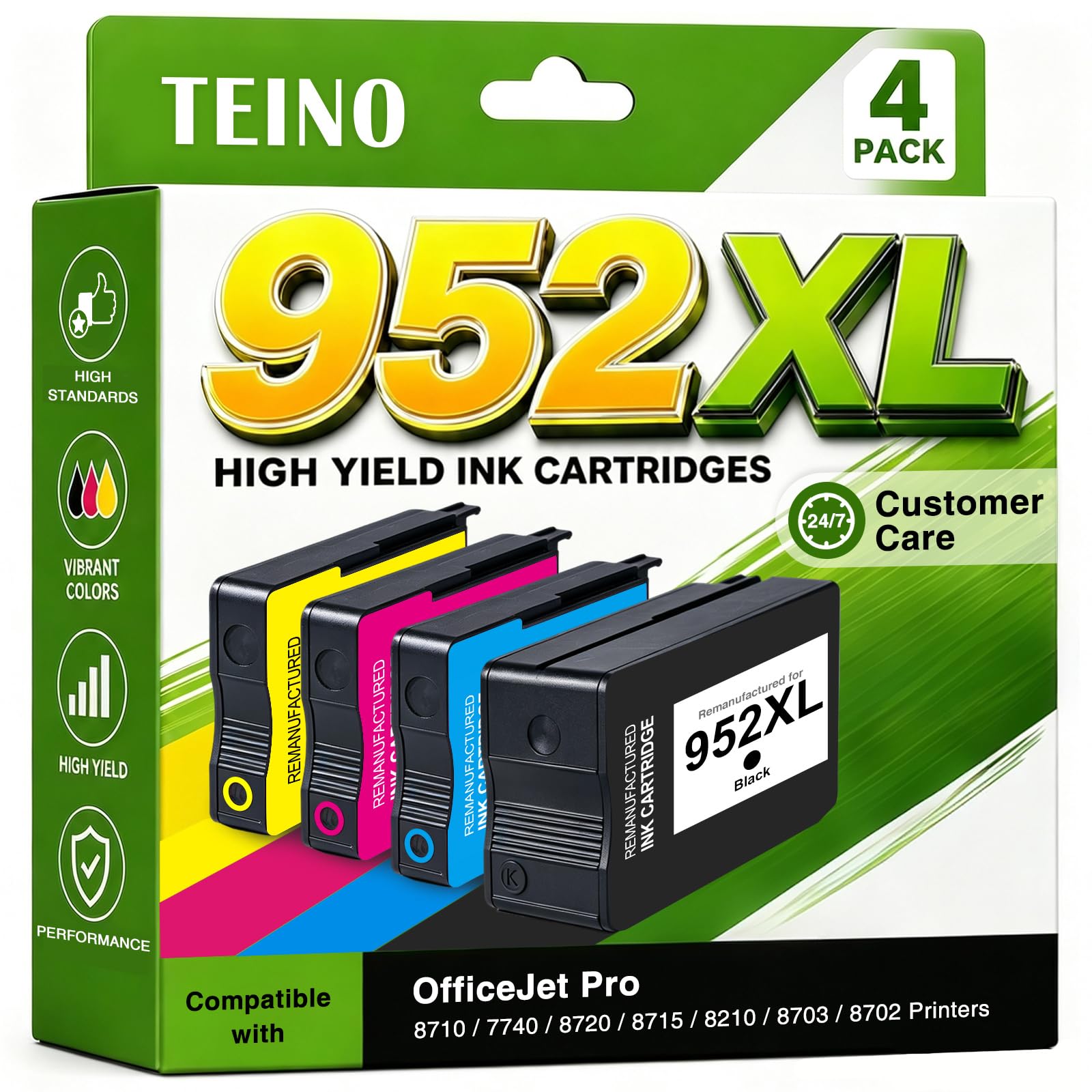Photo 1 of TEINO 952XL Ink Cartridges Combo Pack for HP 8710, 7740, 8720 Printers