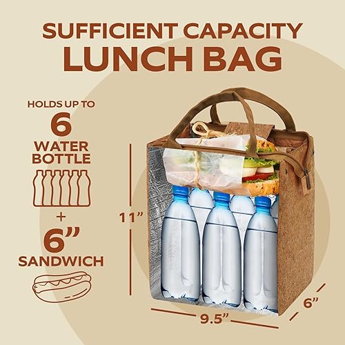 Miniatura 4 de VonNova Lonchera aislada para mujer, capacidad de 7 litros, bolsa de almuerzo a prueba de fugas, lonchera duradera hecha de material de corcho,