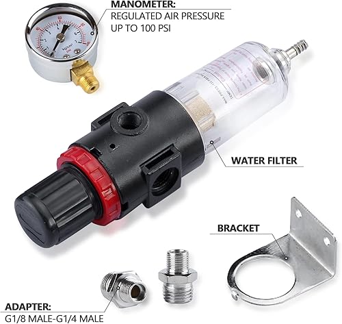 Miniatura 2 de SAGUD Compresor de aerógrafo Regulador de presión de aire Mini filtro en línea Aceite Trampa de agua humedad con adaptador de aerógrafo, ajuste con