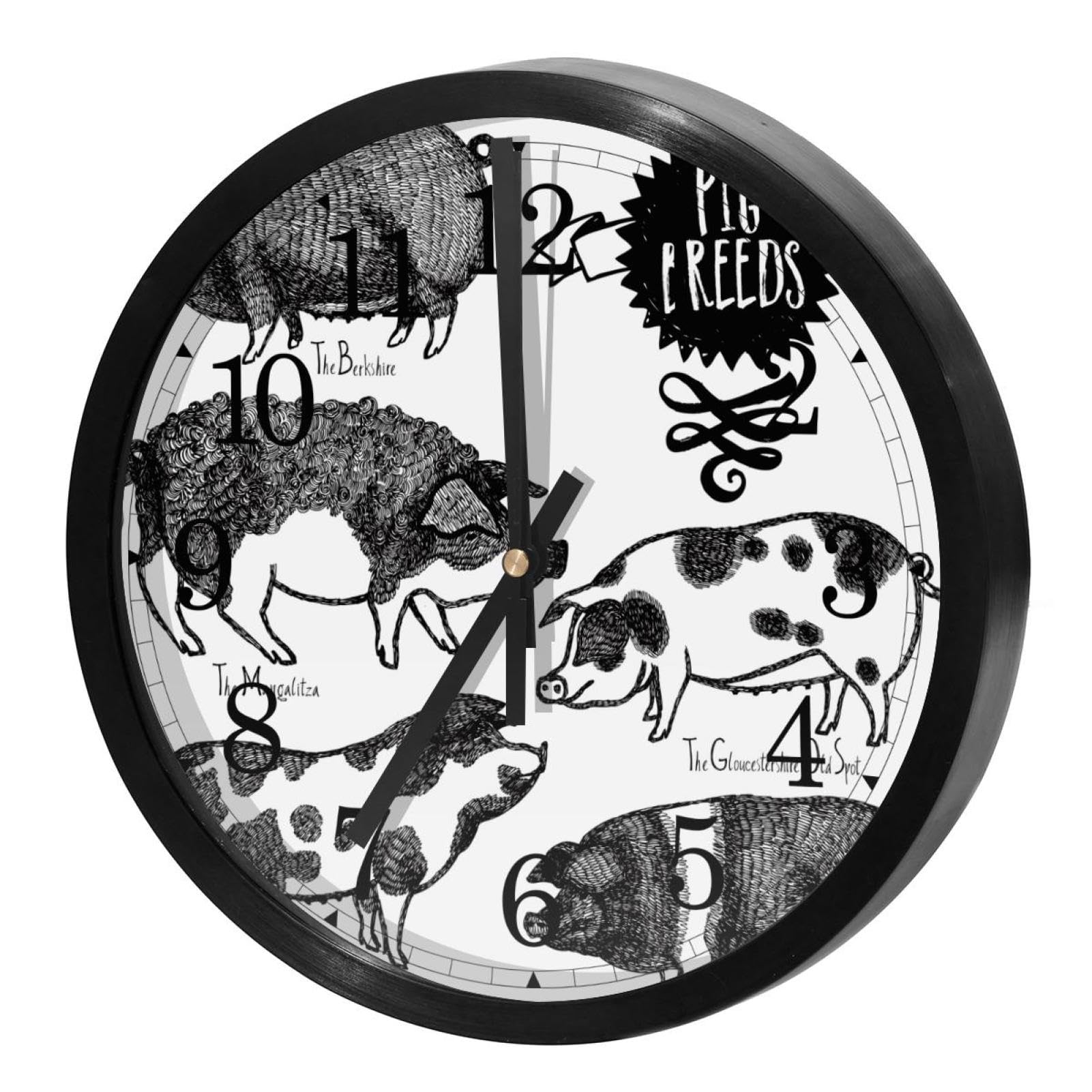 Horloge murale silencieuse à quartz motif cochons pour cuisine et bureau
