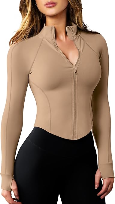 AVGO Women's Workout Jacket Lightweight Zip Up Cropped Yoga Jackets Slim Fit Athletic Tops with Thumb Holes