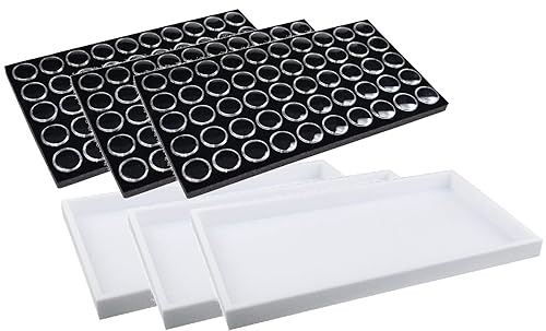 888 Display USA -150 Tarros de gemas de espuma negra Escaparate 3 PC Bandeja de exhibición apilable blanca