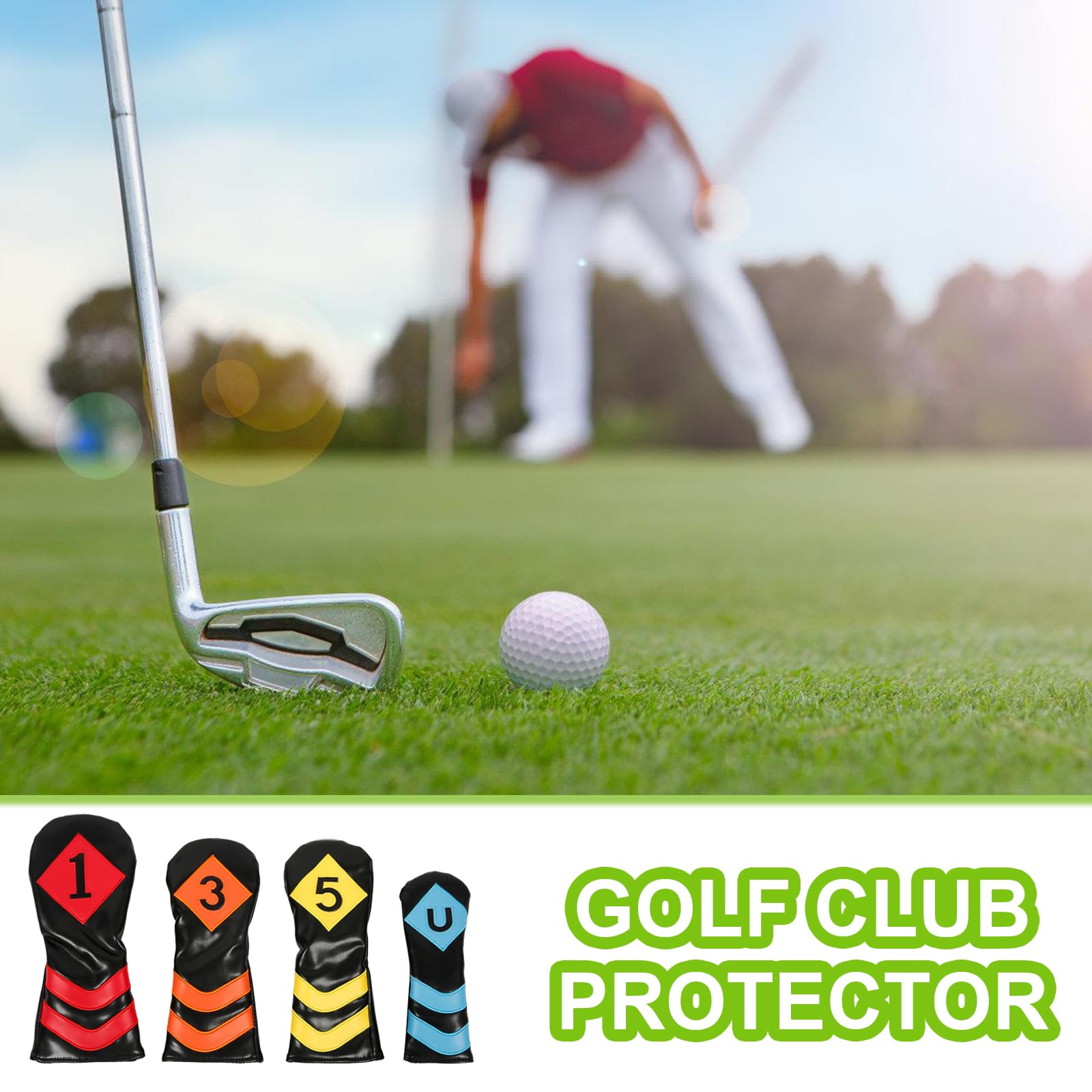 4Pcs Golf Testa Spessa Sintetico PU Pelle Golf Testa di Ferro Con Grande Numero Per Collo Lungo Golf Club Testa
