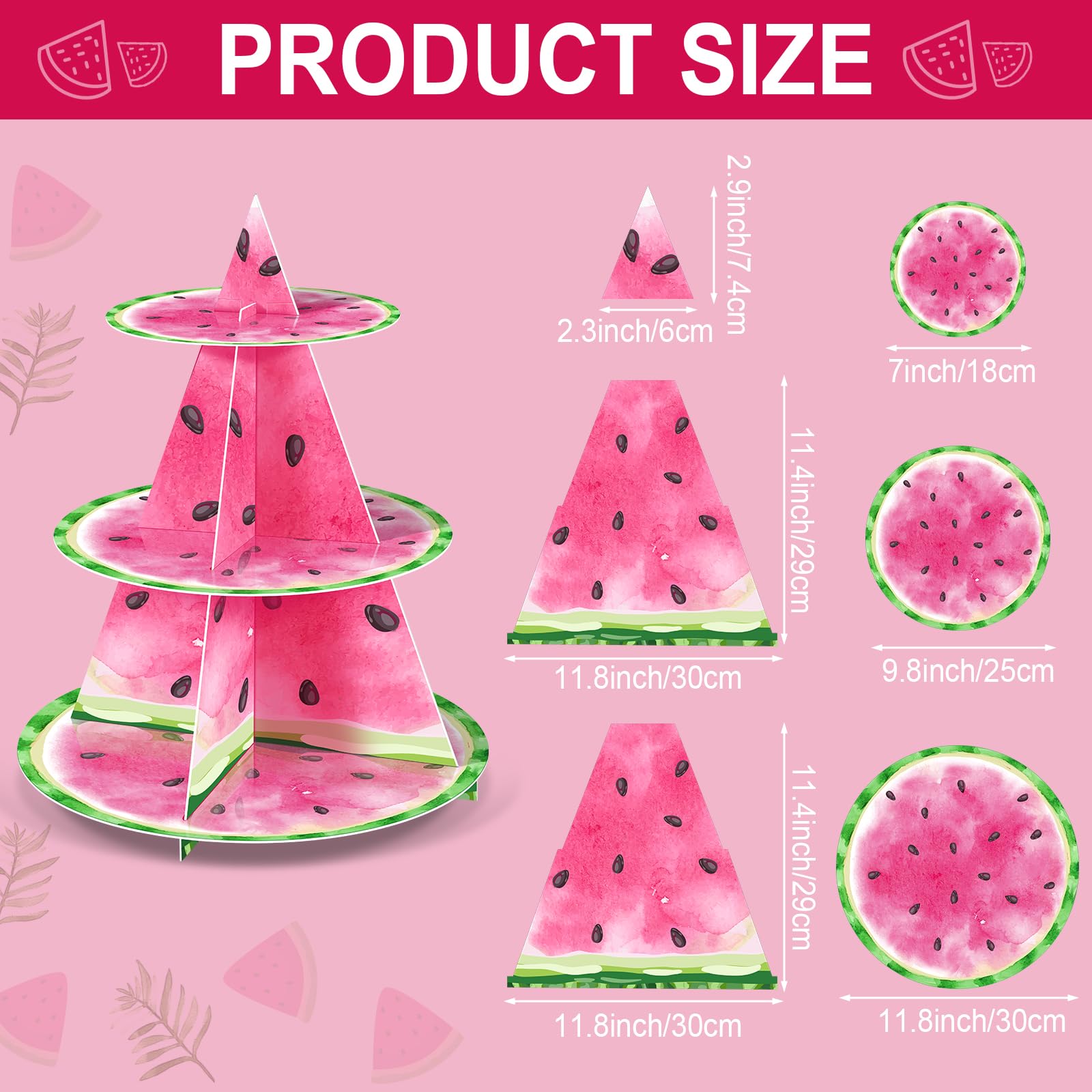 Sliner 3 Tier Watermelon Cupcake Stand One in a Melon Party Decorations Watermelon Theme Cake Holder Pink Birthday Dessert Tower for Kids Girls Adults Baby Shower Wedding Party Favor Supplies