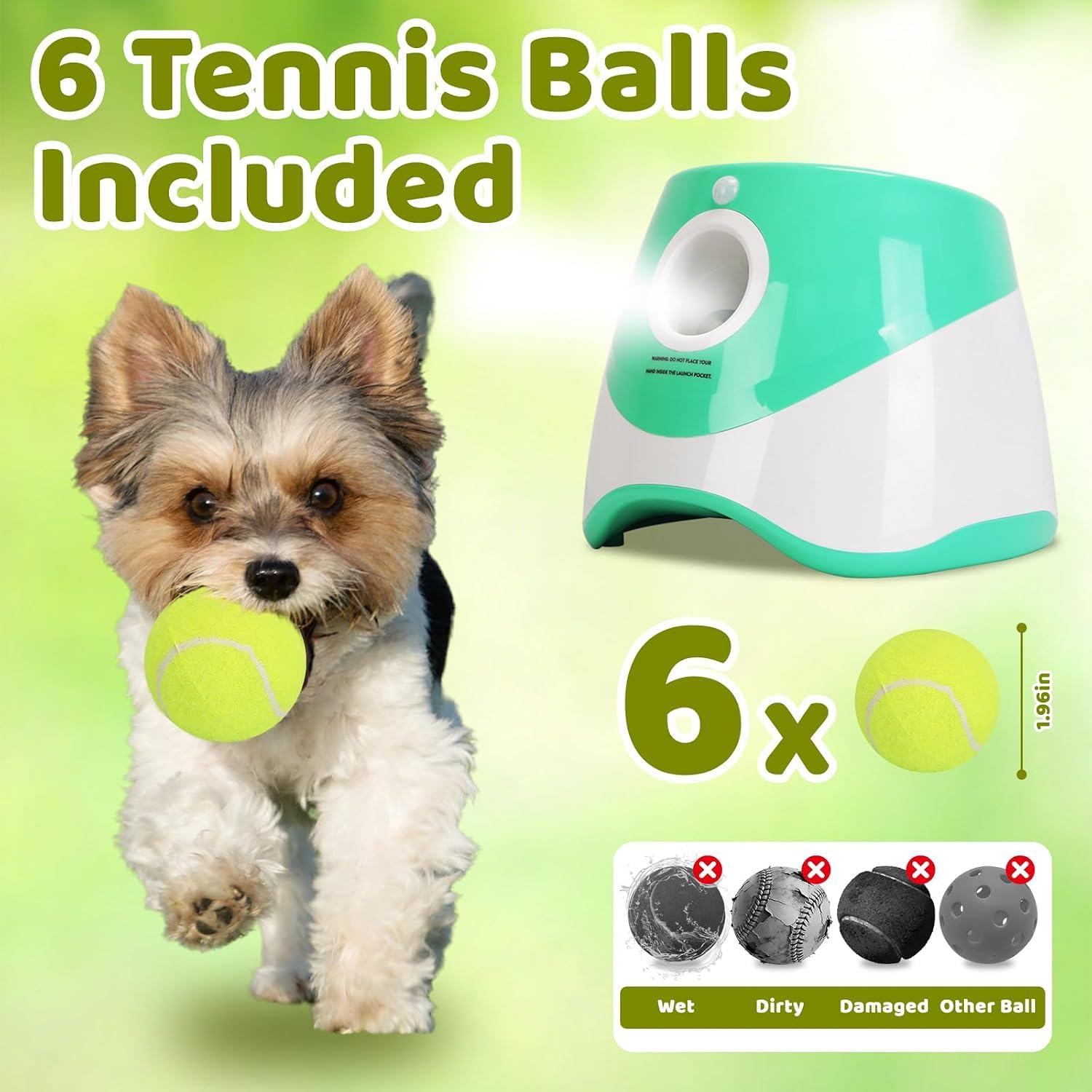 Lanzador Automático de Pelotas para Perros, Juguete Interactivo Recargable con Distancia Ajustable para Interior/Exterior, Regalo Ideal para Perros Pequeños/Medianos - ABS Duradero,Light Green