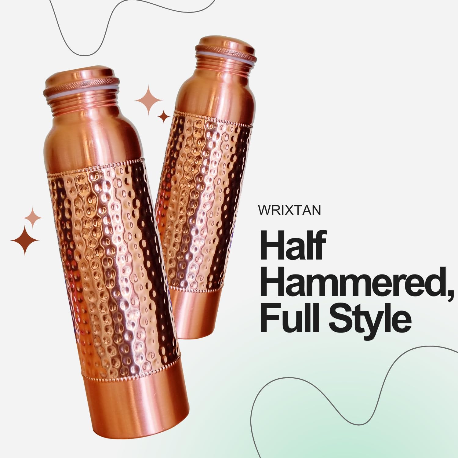 Pure Copper Water Bottle – 1 Liter (34 Oz) | Classic Half-Hammered Design | Leak-Proof, Eco-Friendly, Durable & Travel-Friendly | Stylish Hydration for Office, Gym, Yoga & Outdoor Use
