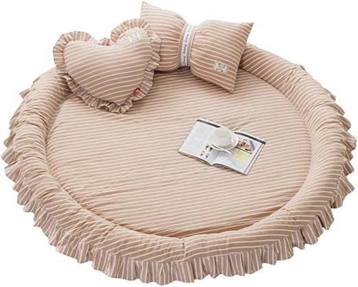 Amazon Co Jp ベビーマット 赤ちゃん クッション おしゃれ キッズ ラグマット プレイマット 円形 丸形 敷マット リボンクッション ハートクッション マット3点セット シンプル インテリア 北欧 直径150cm ベビー マタニティ