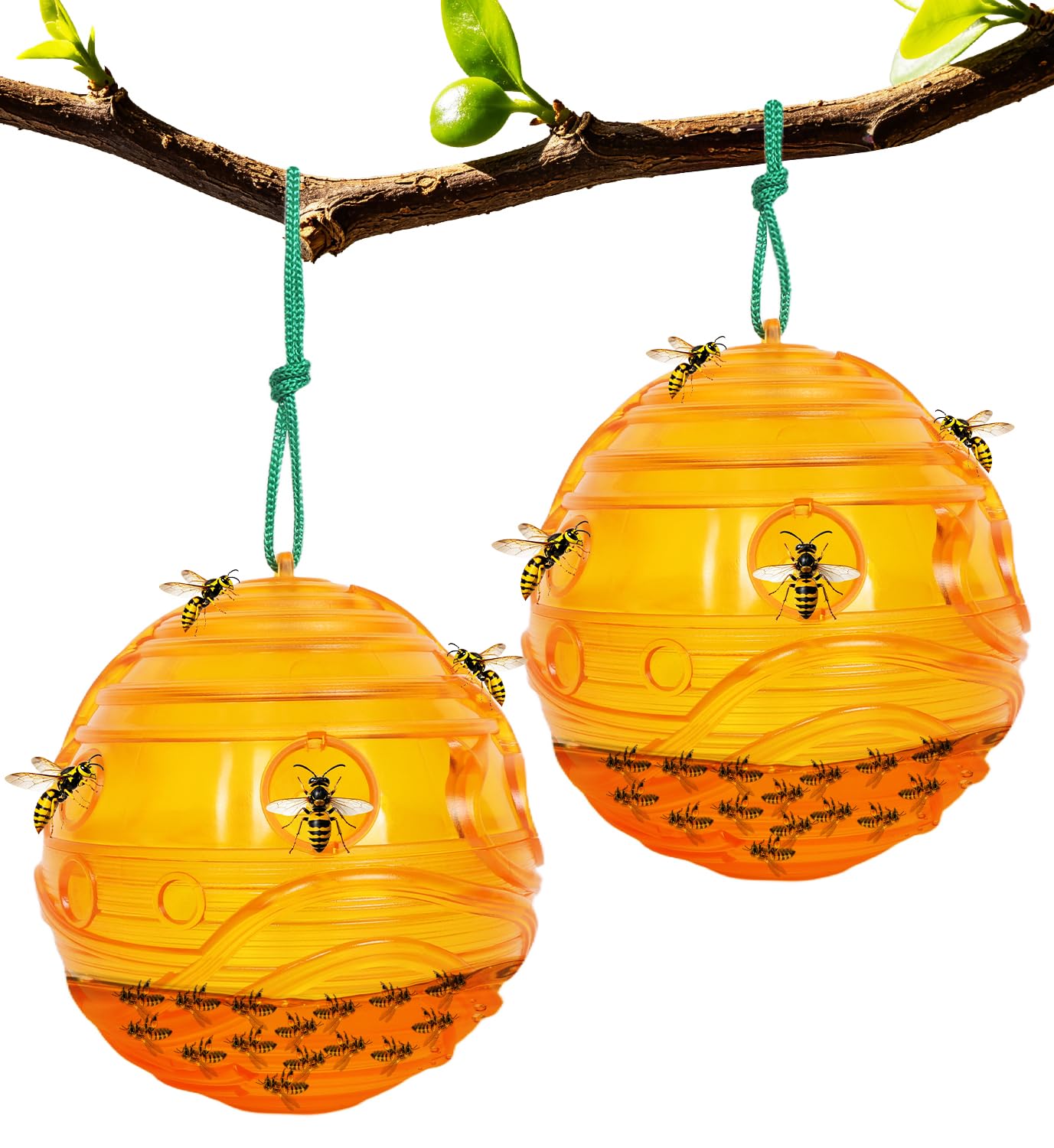2 Pack Wasp Trap – Reusable Hanging Wasp Traps for Outdoor & Indoor Use, Waterproof Leakproof Hornet, Yellow Jacket, Bee & Fly Catcher, Fruit Fly Trap for Garden, Patio, Farm
