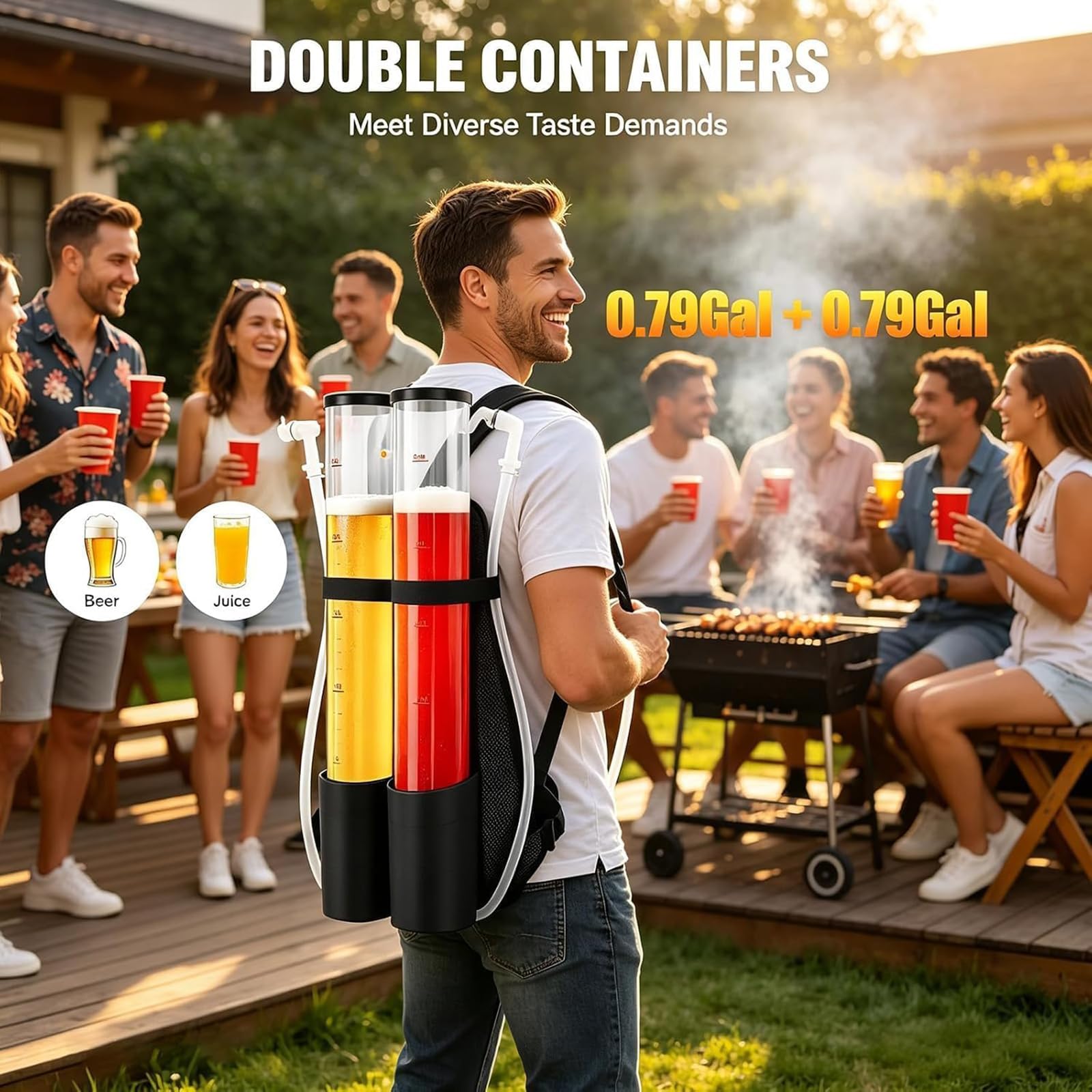 NGARY Dispensador De Cerveza Tipo Mochila con Doble Tanque De 6 litros, Mochila para Bebidas Líquidas con Forma De Barril Y Líneas De Medición, Ideal para Fiestas Al Aire Single