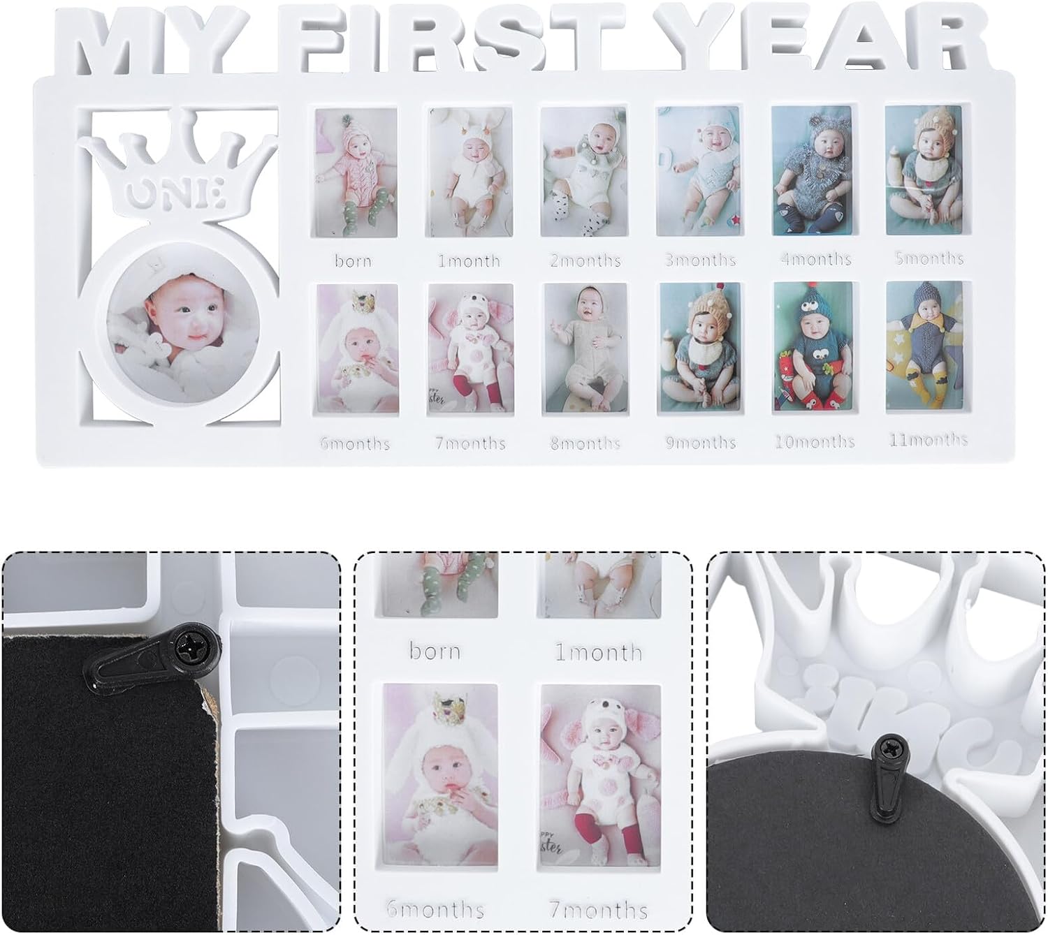 12-month Milestone Photo Frame White Plastic Growth Memory Picture Frame for Newborns Desktop Keepsake Nursery Decoration