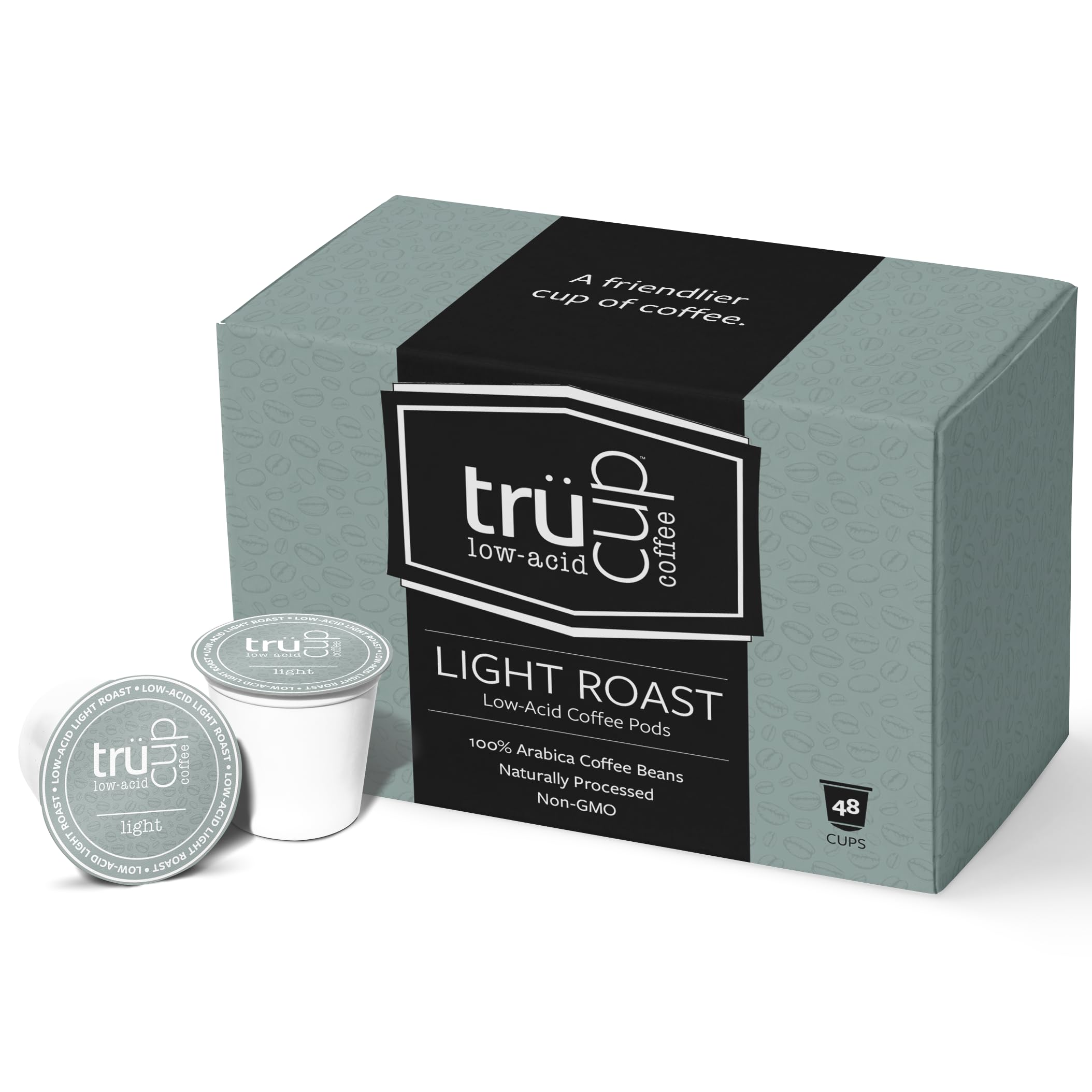 trücup Low Acid Light Roast Coffee Pods – 48 Count Single Serve K-Cups for Keurig, Gentle on Stomach, Light Roast