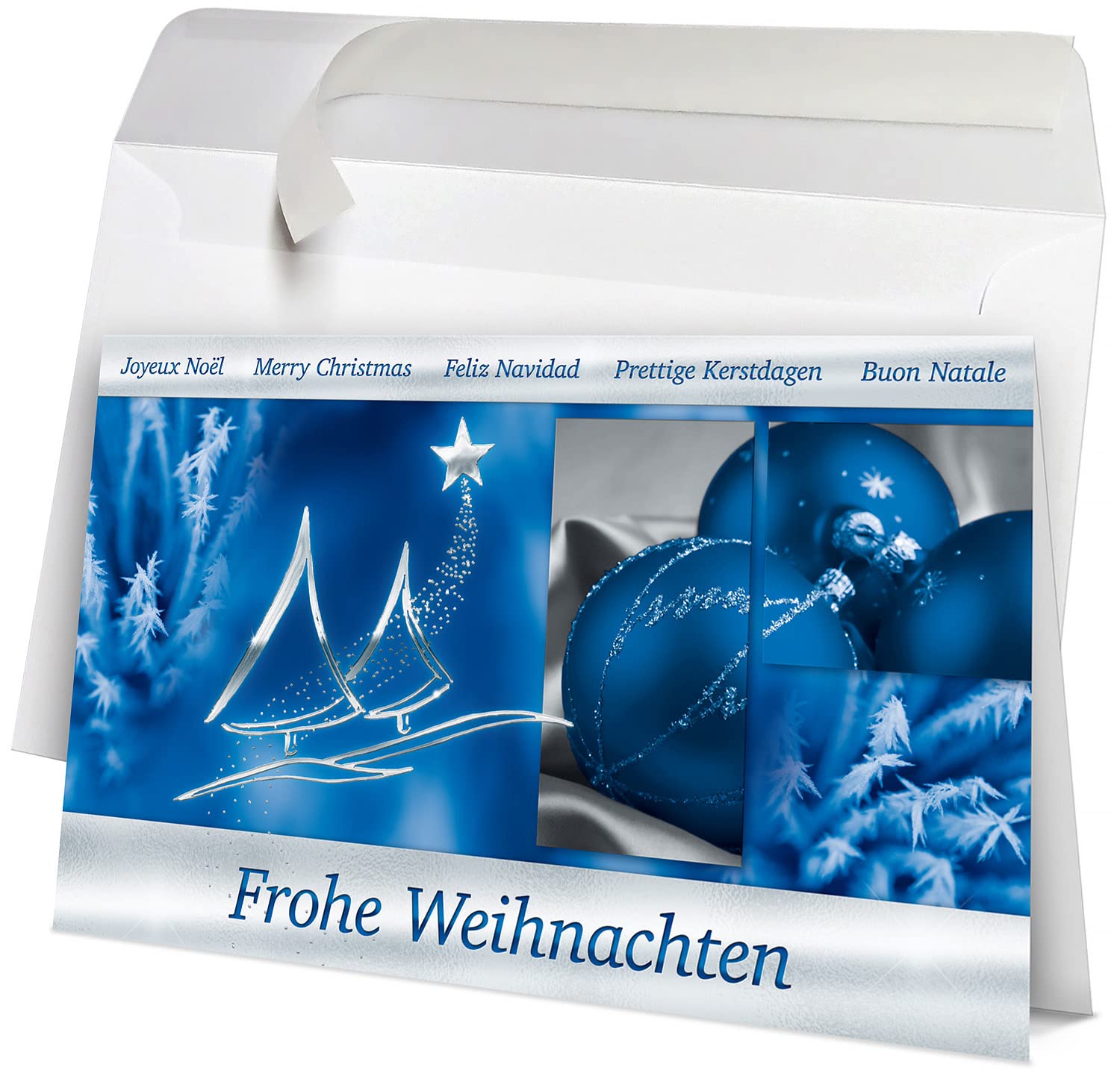 Lot de 50 cartes de Noël de qualité supérieure avec enveloppes, pour entreprises, cartes pliantes de qualité supérieure, 19 x 12 cm, vœux internationaux de Noël, bleu