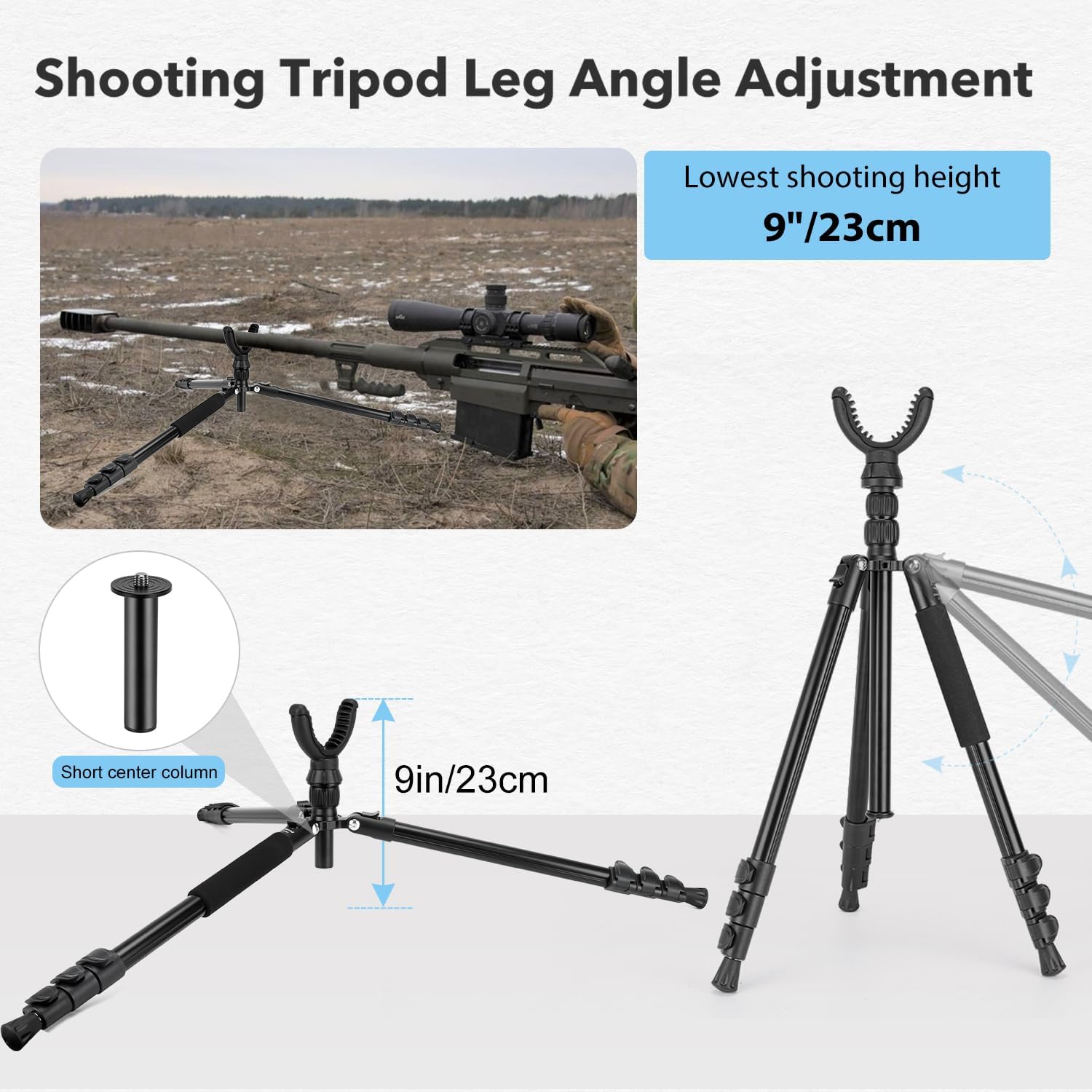 Shooting Tripod Hunting Rest V Yoke Shooting Sticks with 360° Rotate Height Adjustable 9"- 69" Aluminum Portable Shooting Stick Tripod for Hunting, Shooting, and Outdoors - Image 5