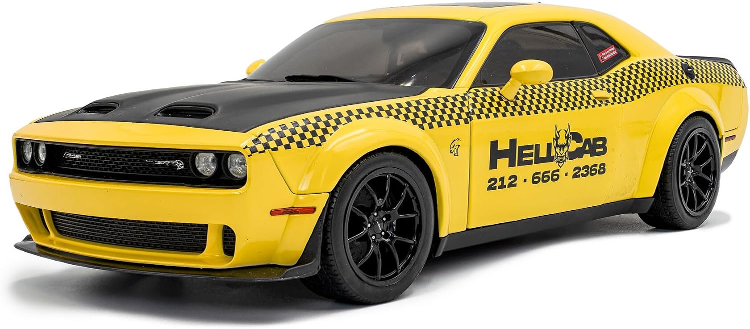 Diecast Model Car Compatible for 2023 Dodge Challenger SRT Hellcat Redeye Widebody Taxi NYC Hellcab, Yellow with Black Hood and Graphics, Solido S1805716