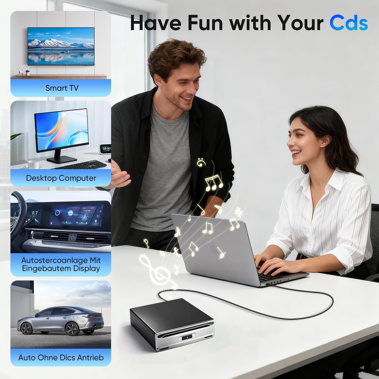 CD/DVD Player Auto Extern, Tragbarer DVD Player Auto, DVD Player Auto, Autoradio Mit CD Player Für Android Autoradio, Laptop & Fernseher, Plug & Play Unterstützung(A)