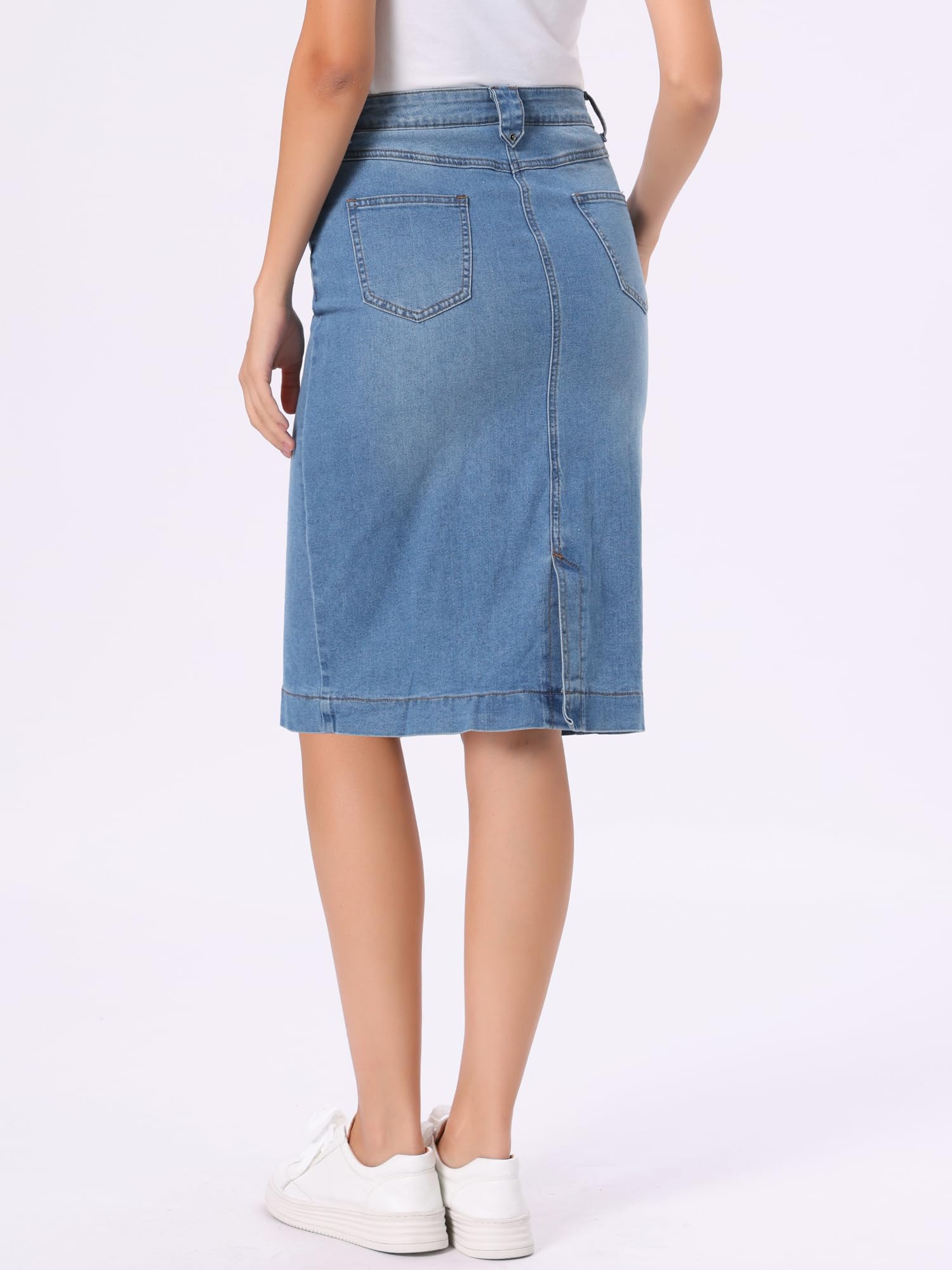 Allegra K Donna Gonna Jean Lunga al Ginocchio Gonna Matita | Slit Back High Waisted Midi Length Slant Pockets Washed Pencil Denim Skirt Western Cowgirl Outfit
