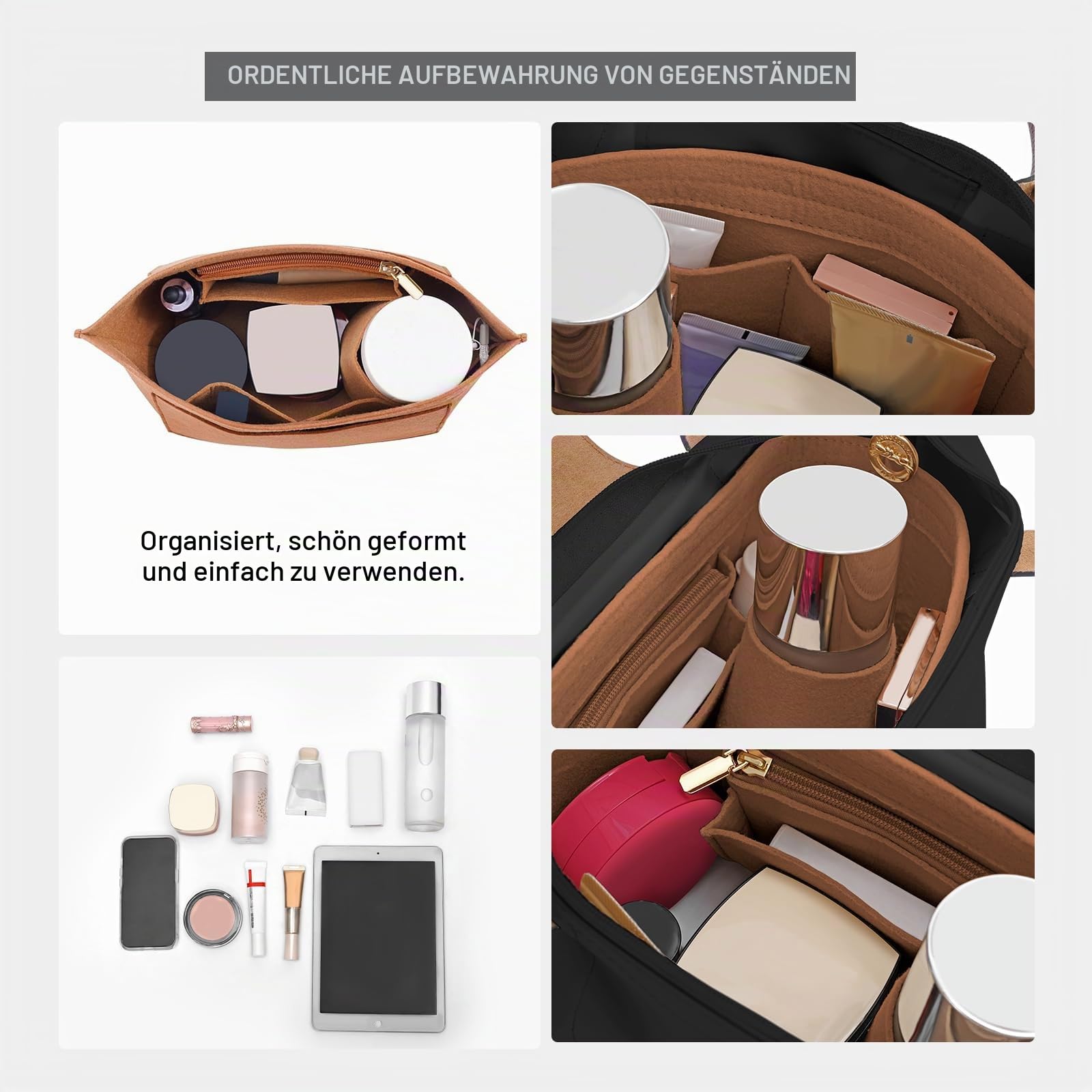 LOUKAYCCI Handtaschen-Organizer-Einsatz für große Le-Pliage-Handtaschen L, Größe L, Erdfarben