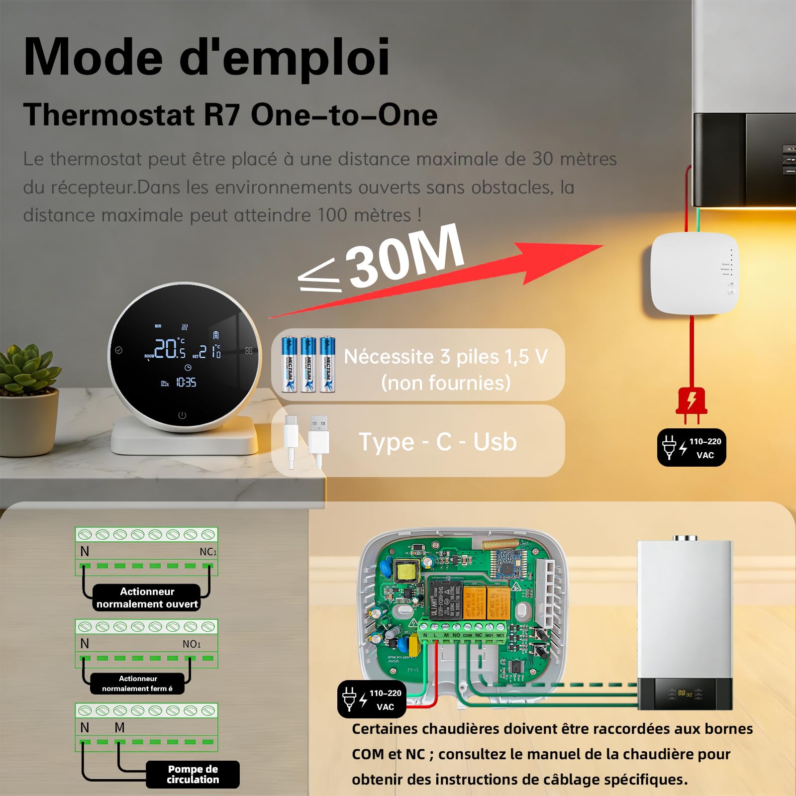 Thermostat Connecté pour Chaudière à Gaz/Chauffage à l'eau Au Sol Murale 3A