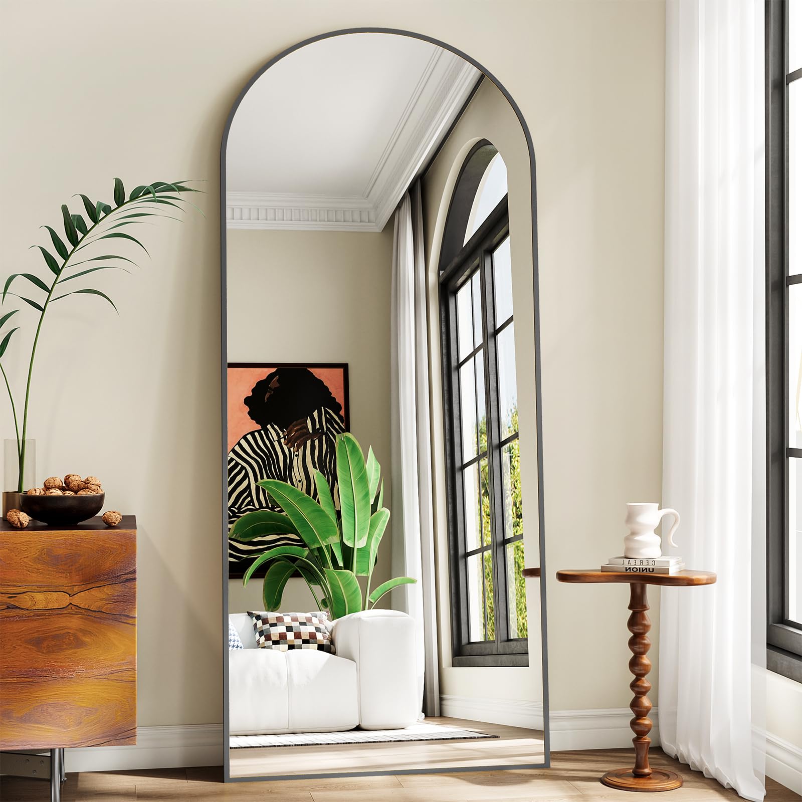 Oversized Full Body Mirror 30x71 inch Arched Full Length Mirror with Stand Aluminum Wall Mounted Hanging or Leaning Standing Mirrors, Black