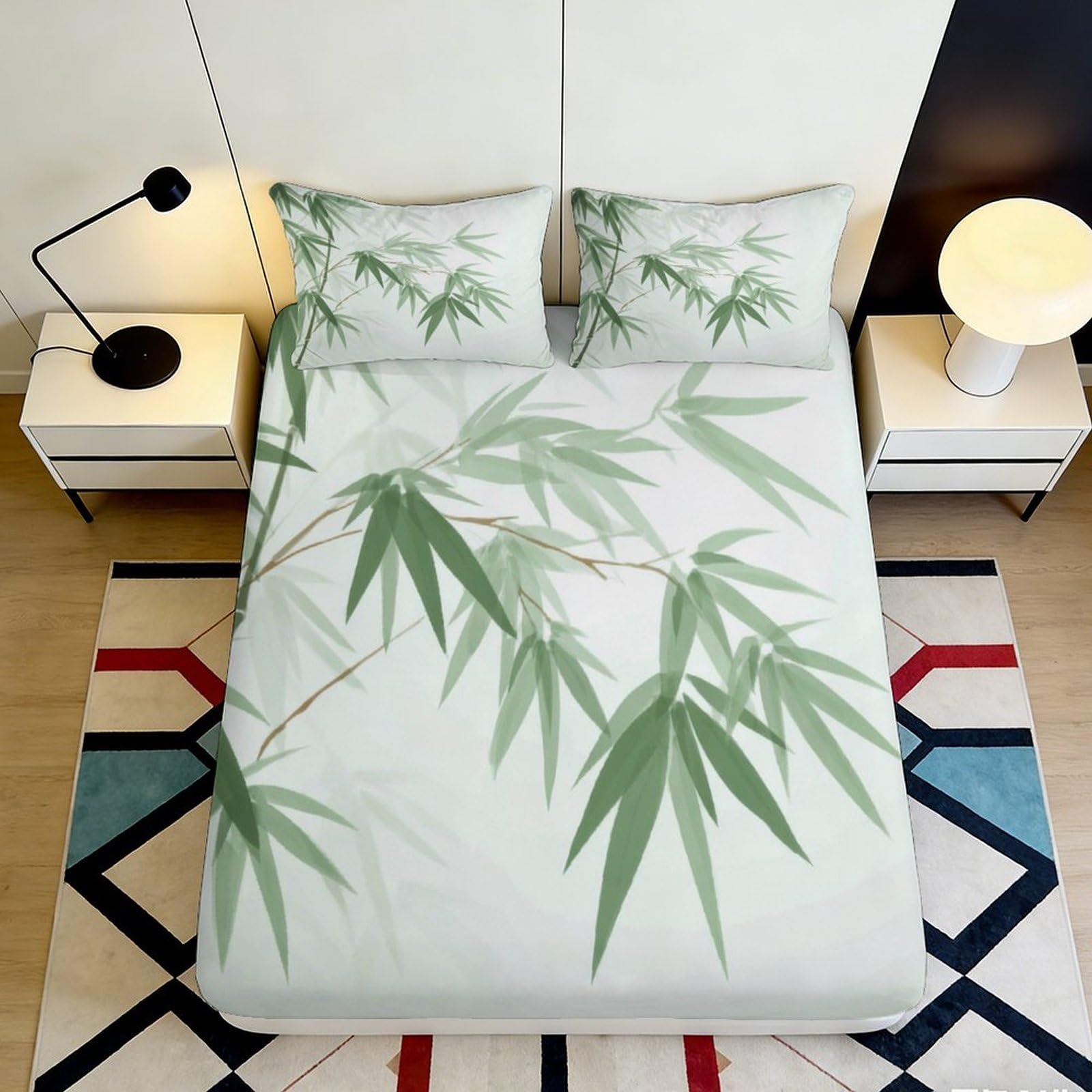 Jqzkxnhpbr Style-8 3D Printed Bamboo Leaf Fitted Sheet Microfiber Soft Anti-Slip Green Plant Mattress Cover For Bedroom Dorm Decor 90X200x25cm