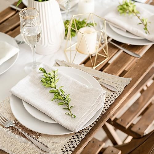 Miniatura 2 de Bencailor 8 juegos de manteles individuales bohemios de 12 x 20 pulgadas, manteles individuales de algodón tejido de macramé, manteles individuales