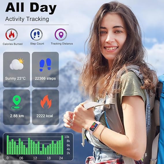 Fitness Tracker- Smart Watch with 1.47 Health Activity Trackers 24/7 Heart Rate,Stress Management, Monitor Blood Oxygen, Sleep Tracking Fitness Watch for Android iPhone Women Men (Pink)