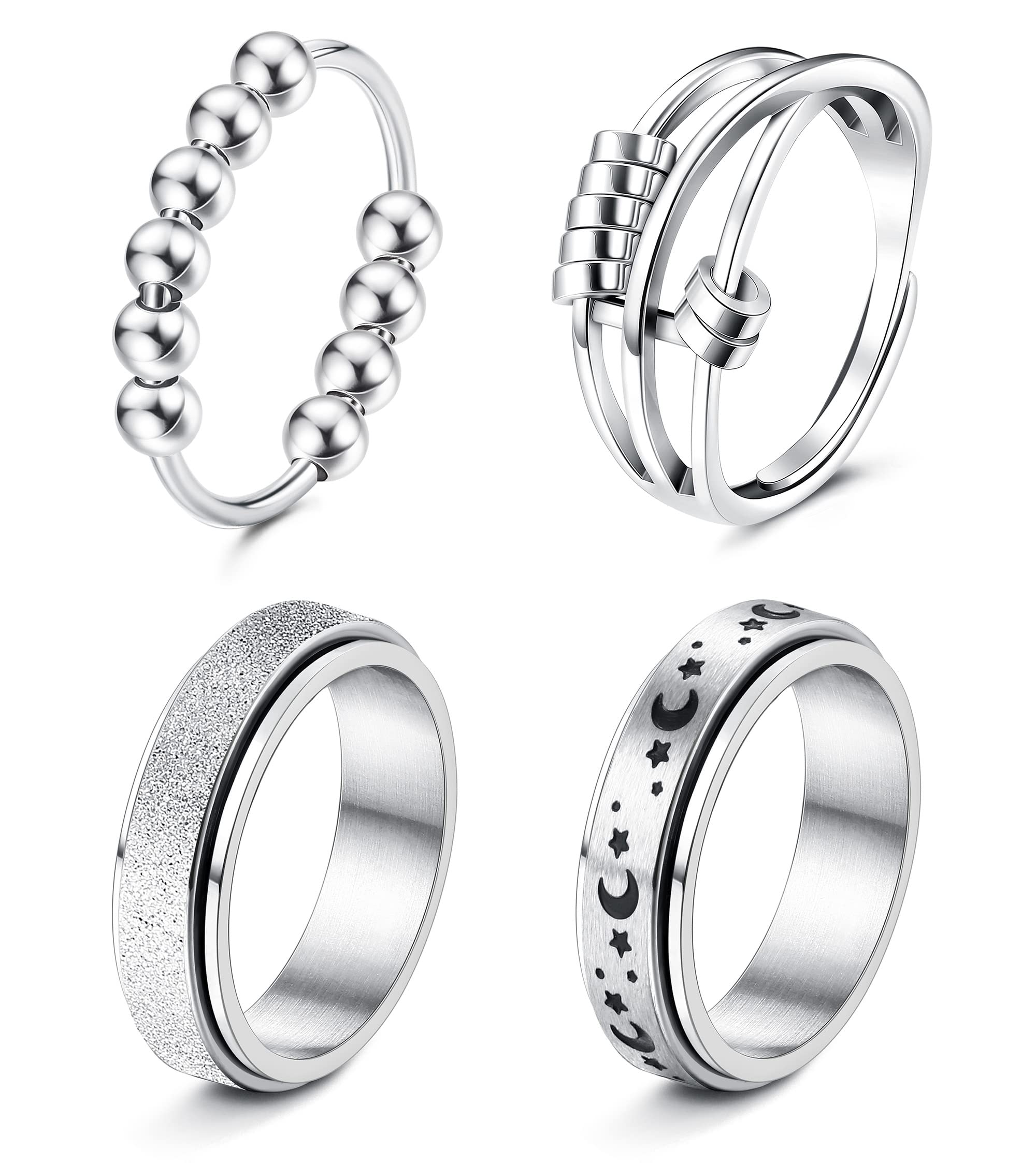 FUNRUN JEWELRY Stainless Steel Fidget Anxiety Ring for Women Men Fidget  Spinner Rings Moon Star Celtic Stress Relieving Spinning Ring Wedding Band
