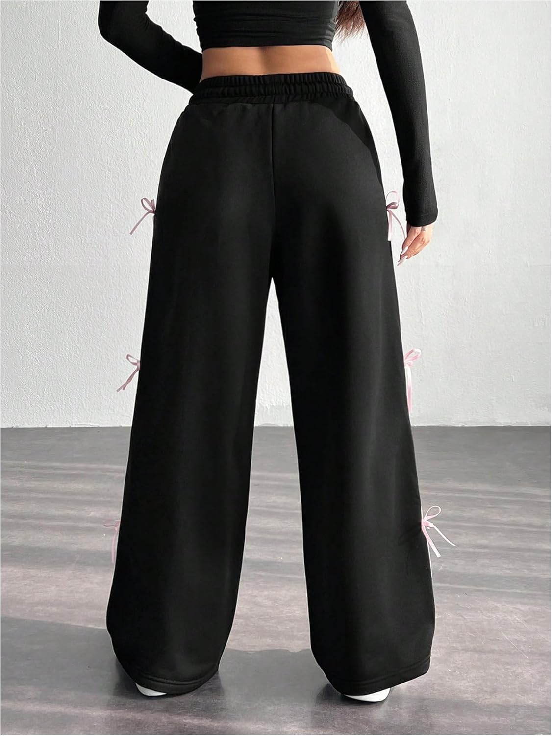 GORGLITTER Women's Bow Y2k Sweatpants Drawstring Wide Leg Baggy Flare Coquette Pants Trousers