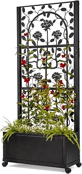 H Potter Black Metal Trellis Planter with Wheels - Privacy Screen | 75" Tall, Powdercoated Finish, For Patio Deck Balcony