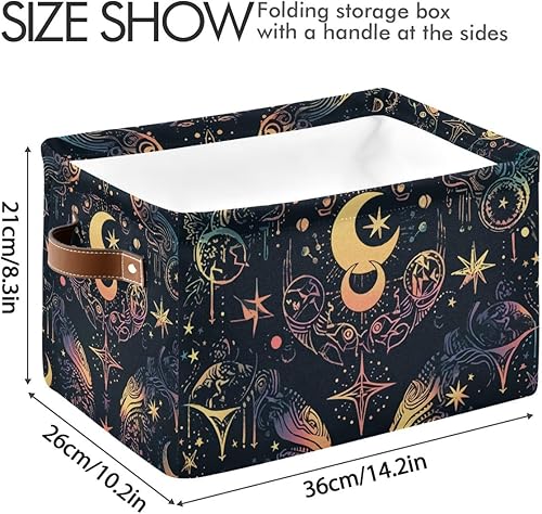 Miniatura 4 de Cesta de almacenamiento, astrología mística, símbolo oculto alrededor de la luna, lona duradera, plegable, caja de juguetes, contenedor organizador