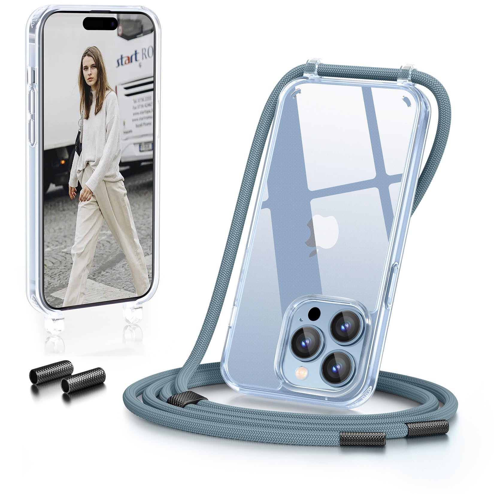 GOODVISH Cover Trasparente con Cordino per iPhone 15 Pro Max, Custodia con Regolabile Collana per iPhone 15 Pro Max 6.7'', [Antiurto] [AntiGraffio] [Antiscivolo] Case con Laccio Tracolla, Pino Verde