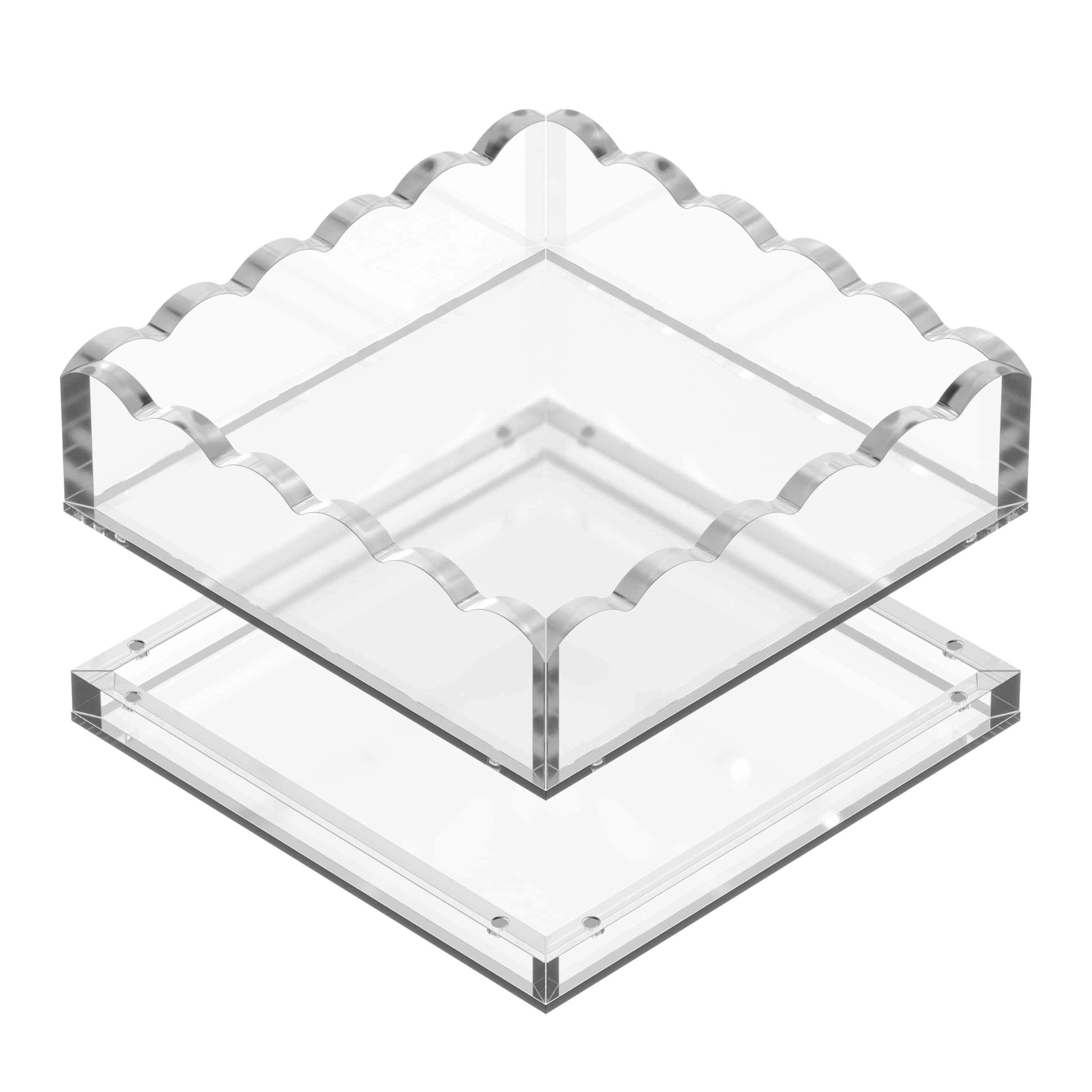 GRAHAM DESIGN Acrylic Scalloped Tray with Magnetic Double Layer – ½-Inch Insert for Artwork, Needlepoint, Photos, or Fabric – Clear 6x6 Display Tray with Anti-Slip Pads