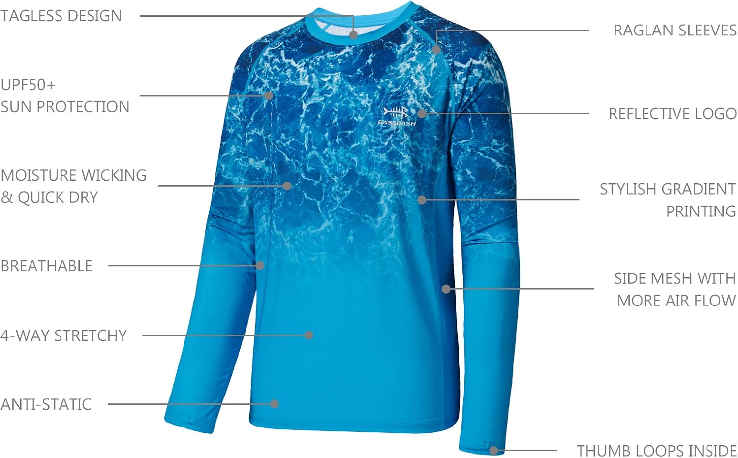 BASSDASH FS14M Men's Camo Gradient Performance Long Sleeve Fishing Shirt UPF50+ - Image 3