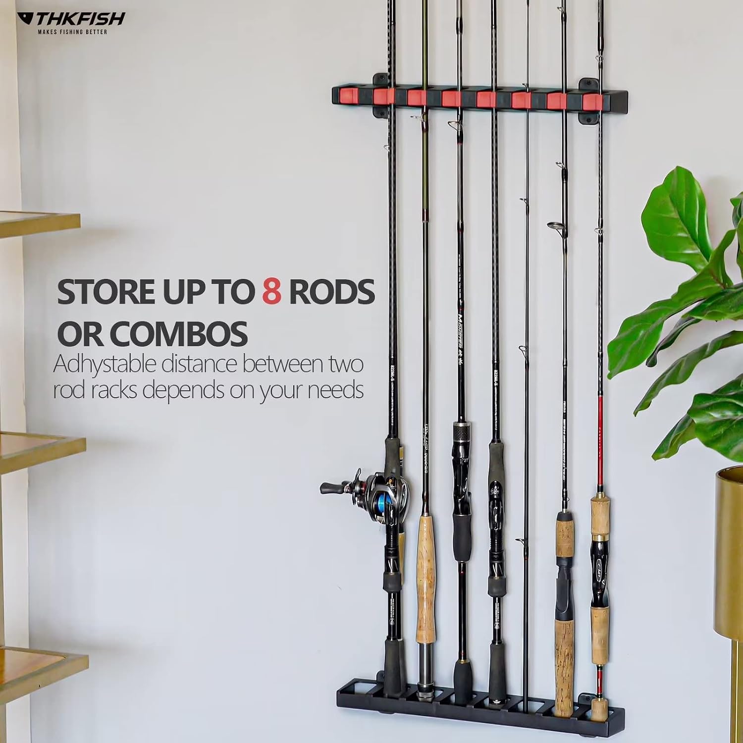 THKFISH Wall Mount Rod Rack, 8 Rods, Grey, Vertical, photo 2 of 8