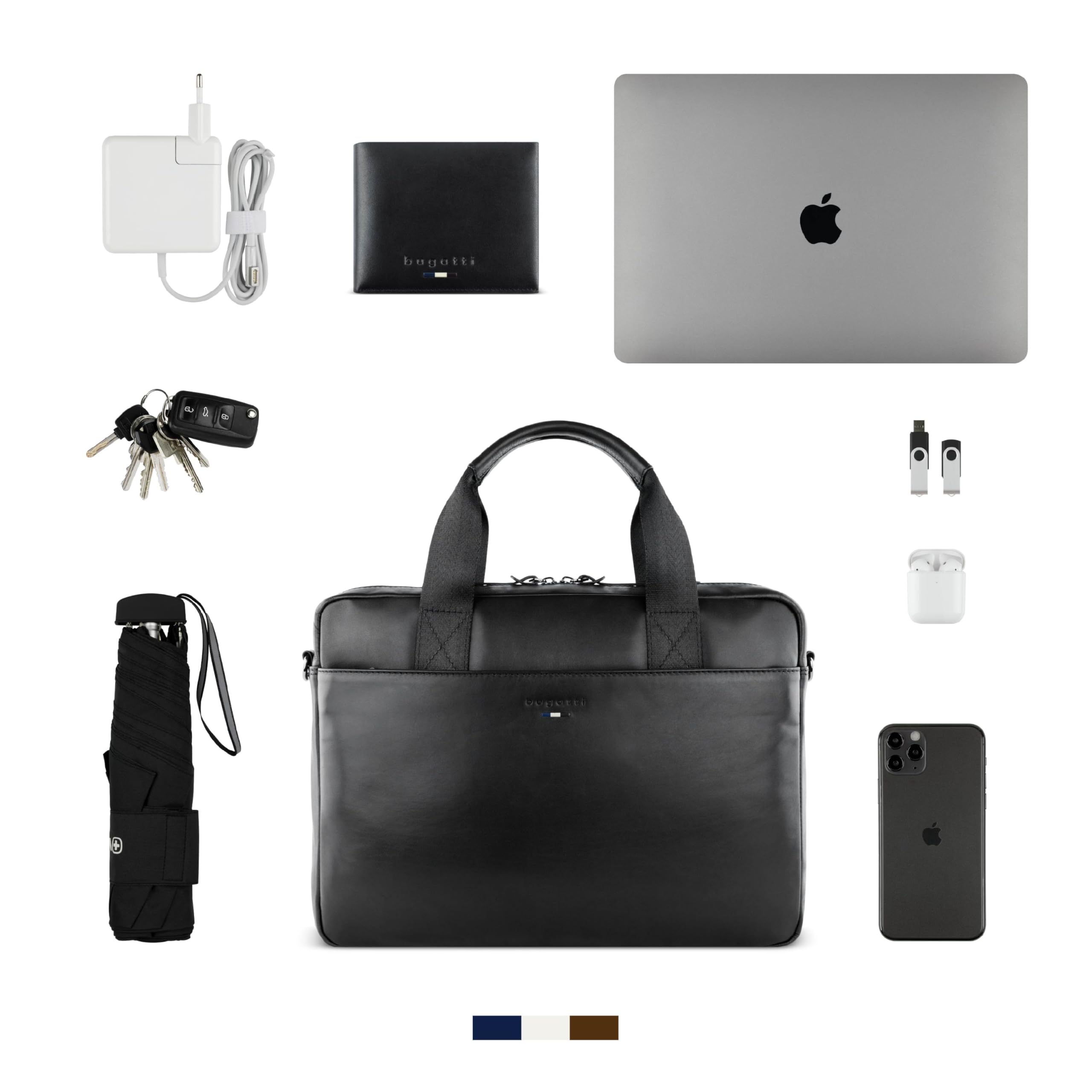 bugatti Romeo maletín de cuero para hombre, bolso de negocios con compartimento para portátil de 13", negro