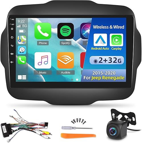 Miniatura 1 de Radio de coche Android para Jeep Renegade 2015-2020 con DSP, Apple Carplay inalámbrico y Android Auto 9 pulgadas pantalla táctil estéreo GPS WiFi