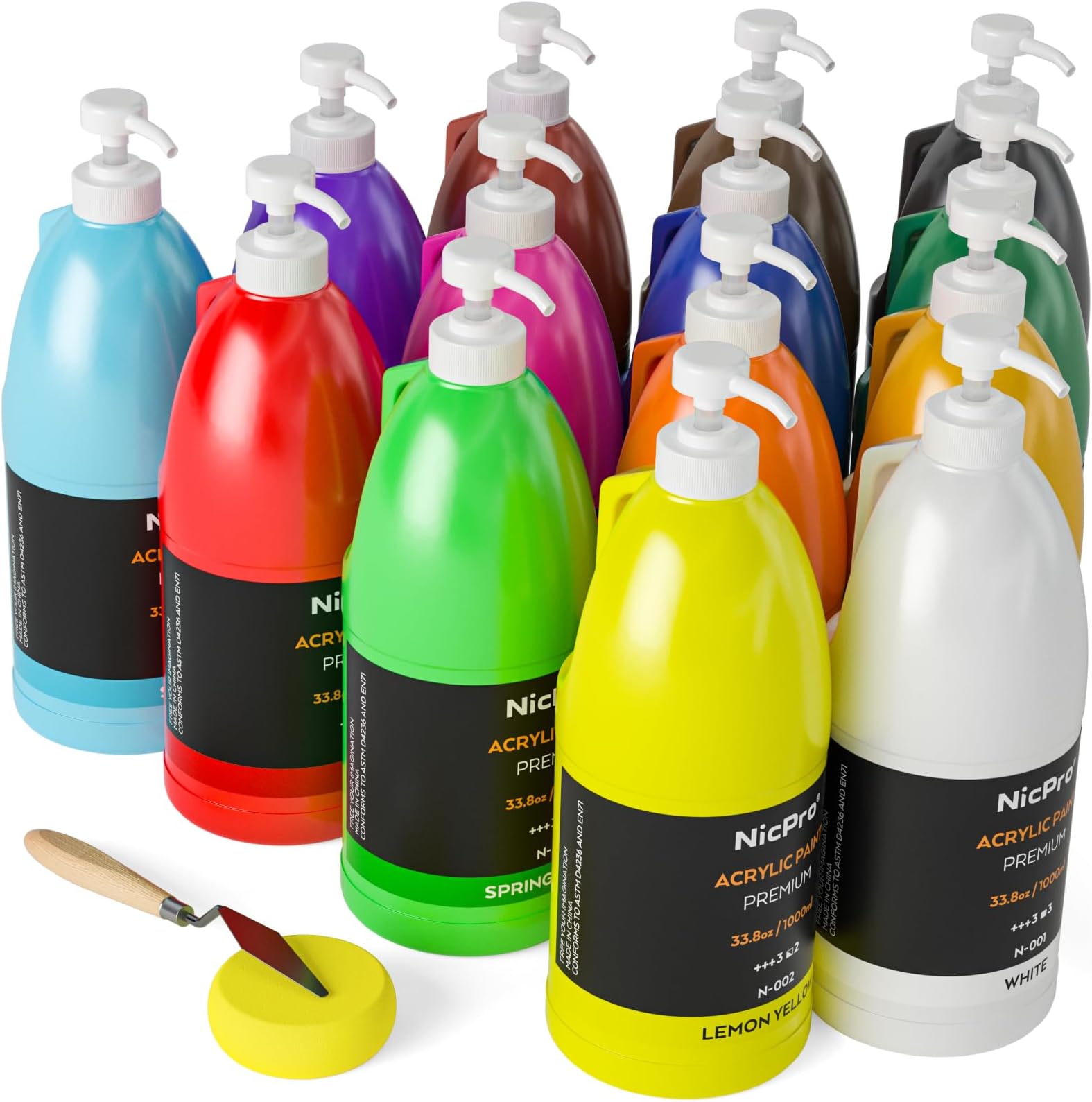 Nicpro 14 Colors Large Bulk Acrylic Paint Set (33.8 oz, 1000 ml) Rich Art Pai...