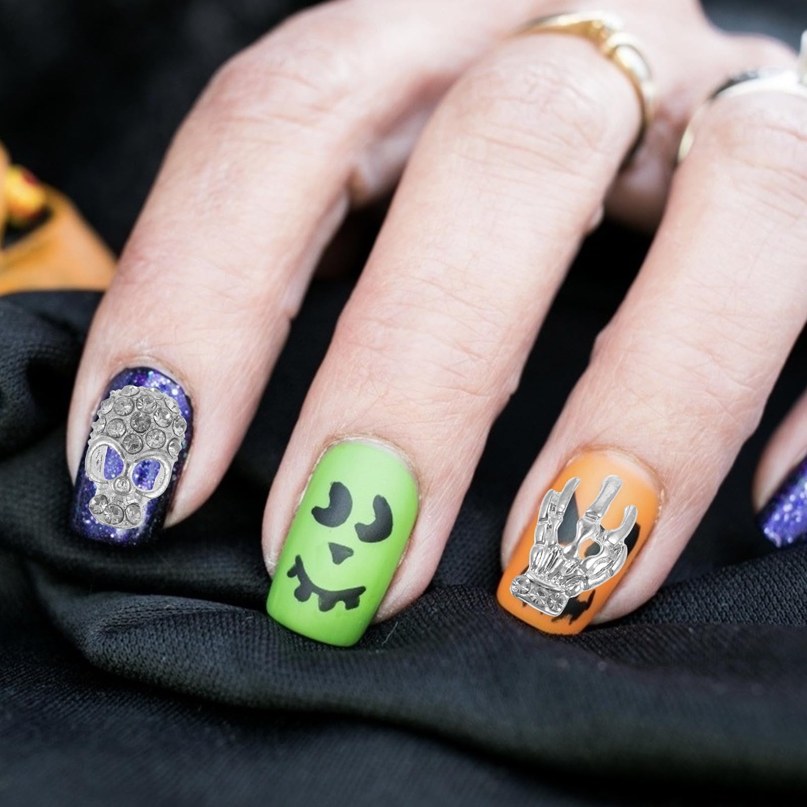 Abaodam 280 Piezas Pasta para Uñas con Pegatinas de Manicura de Calavera en Aleación Plateada, Fáciles de Pegar y Quitar para Decoración de Uñas Vida Diaria