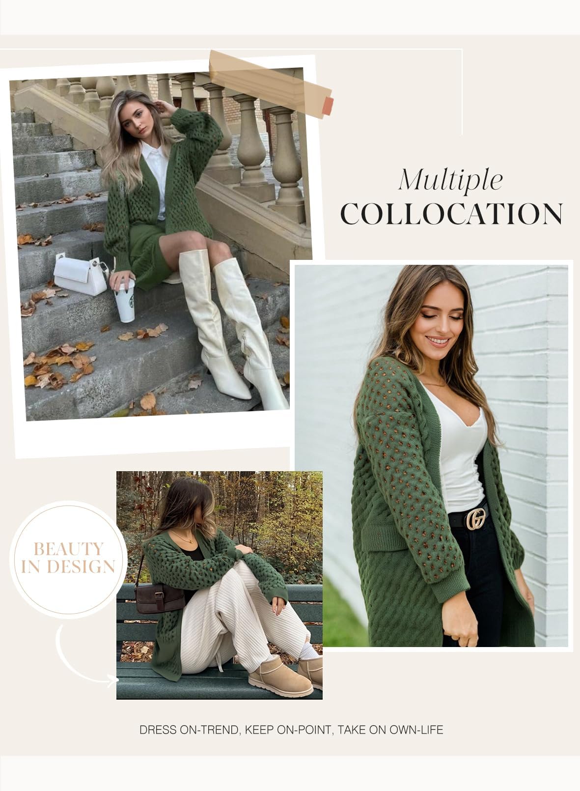 Chaqueta larga de punto para mujer, chaqueta de punto frontal abierta, abrigo con bolsillos, ropa exterior holgada informal para uso diario, verde, S