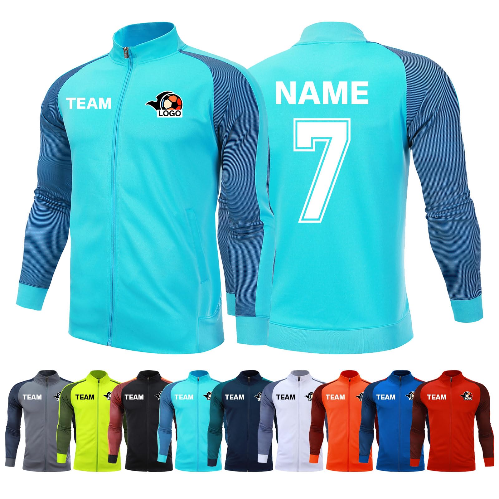 Custom Training Top for Kids Youth Adults Personalized Tracksuit with Your Name Number Team & Logo (US, Alpha, One Size, Regular, Regular, Light Blue)
