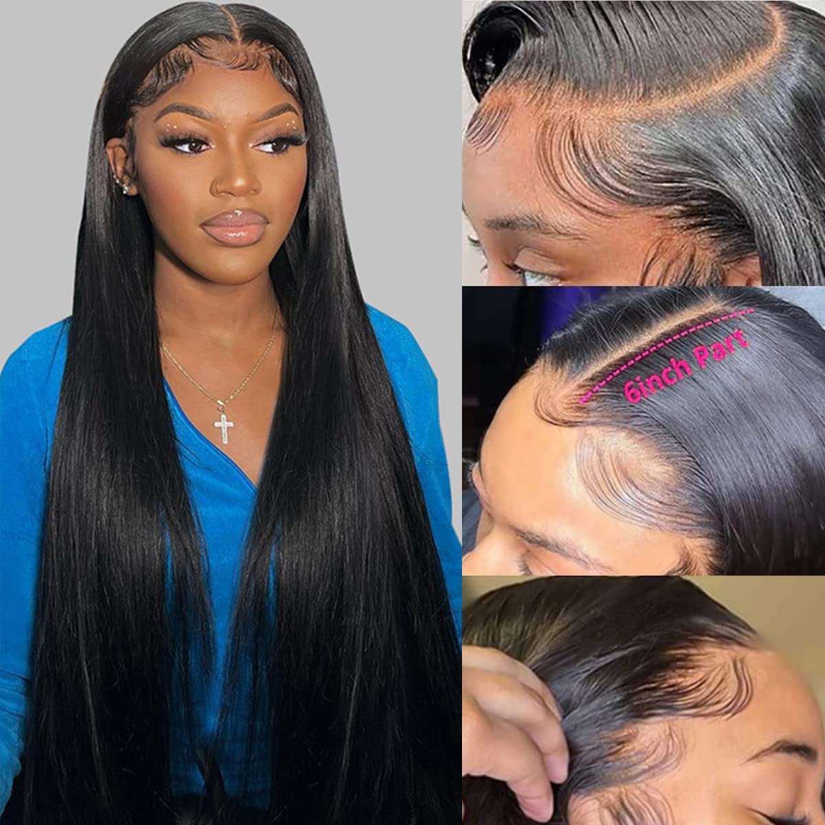 30 Inch Straight Lace Front Wig HD Transparent Lace 180 Density Pre Plucked Dixtefo 30 Inch HD Glueless Straight Lace Front Wig 180  main image 3