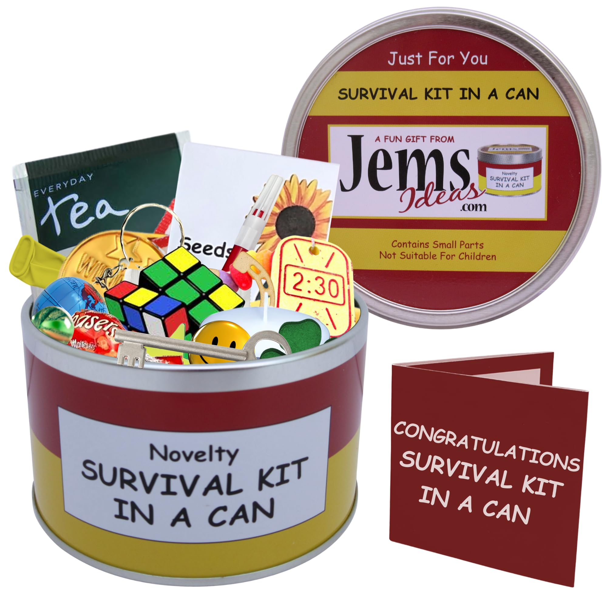 Congratulations Survival Kit In A Can. Novelty Fun Well Done Gift & Card College/Exams/University/Test/School/Student/Passing/Pass/Driving Test New Job Gifts (Red/Yellow)