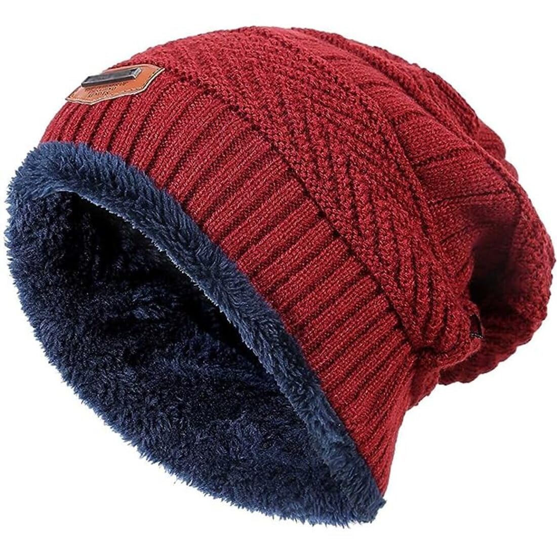 Teemoods Gorro de lana para hombre y mujer con calentador de cuello, gorro de punto con forro de piel, gorro de lana para hombre con silenciador de cuello, silenciador de invierno para mujer