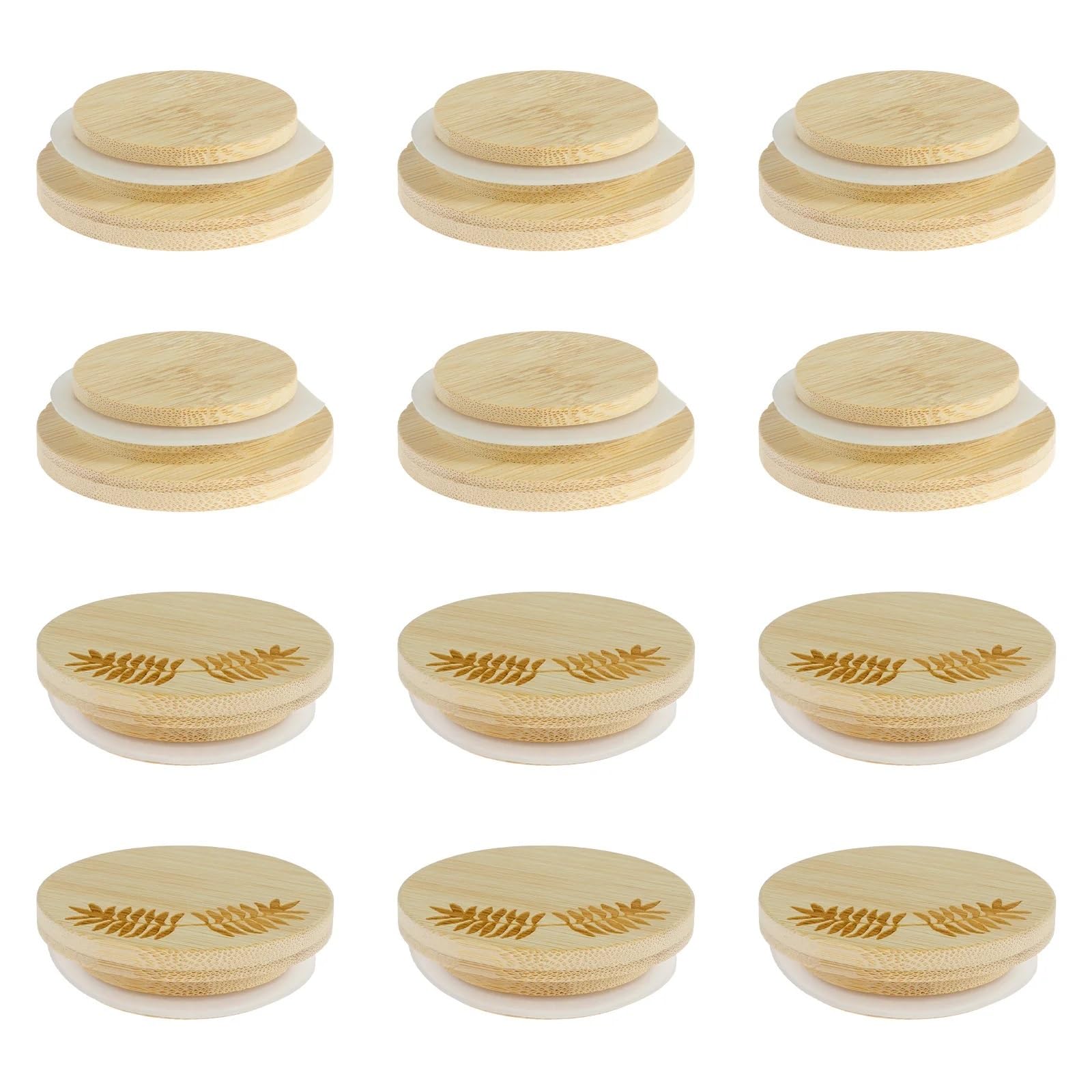 Bamboo Lids 12Pcs Wooden Mason Jar Lids Reusable Bamboo Mason Jar Lid with Silicone Sealing Rings Leak-Proof Wide Mouth Lid